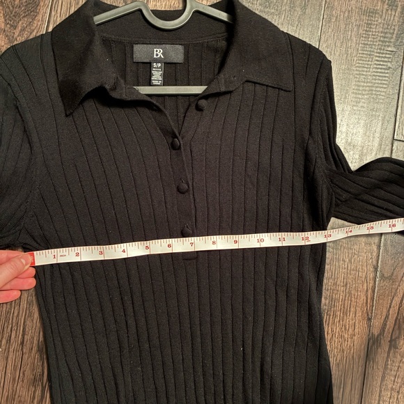 Banana Republic Black Ribbed Long-Sleeve Polo 100% Extra Fine Merino Wool - Picture 4 of 6